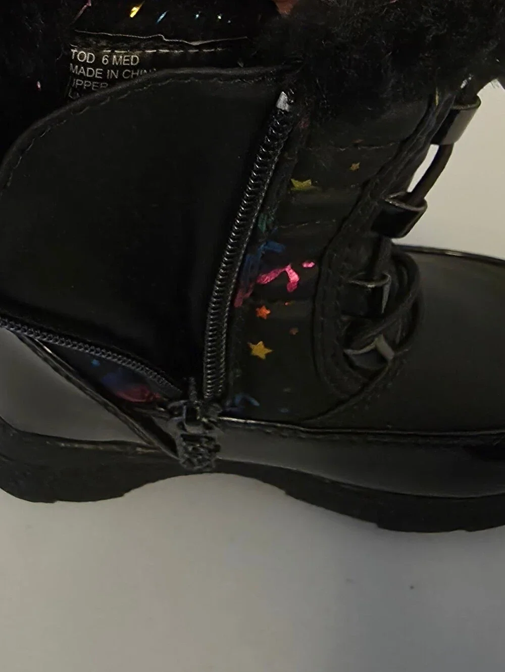 Black Kids Winter Boots with Rainbow Unicorns- Size 6